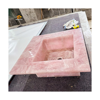 Évier en cristal d'onyx rose naturel de surface solide de luxe Lavabo de salle de bain en pierre de quartz rose