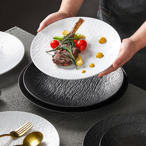Xiangyuan <b>melamine</b> tableware <b>plates</b> for restaurants and hotels, featuring a high-end stone-patterned embossed pasta <b>plate</b>, - Product Image 2
