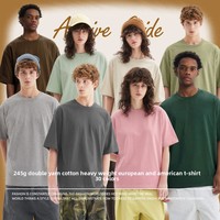 Kaos T-shirt Musim Panas AG602 Baru 245g Rajutan Benang Ganda Katun Murni Gaya Vintage Amerika Lengan Pendek O-Neck Trendy Merek Ternama Model Longgar