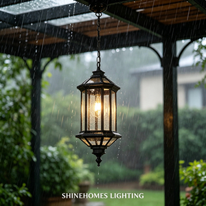 Lampe suspendue vintage en <span class=keywords><strong>fer</strong></span> forgé, aluminium et verre, étanche IP65, pour gazebo, véranda, restaurant, porche, plafond, jardin - Product Image 3
