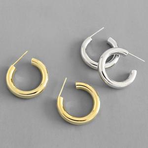 Boucles <span class=keywords><strong>d</strong></span>'oreilles créoles en Tube épais mi-épais pour femmes, bijou Simple, Chic, plaqué or, 18 carats, collection 2021 - Product Image 1