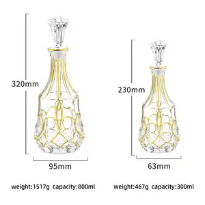 N11 יוקרה צבוע זהב 800 מ""ל קריסטל זכוכית דקנטר סט כוס מכירה חמה בסגנון קלאסי עבור וויסקי יין ברנדי וטקילה