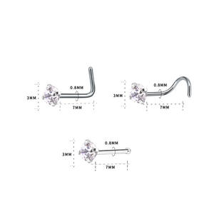 Juego de 3 Piezas de Piercings de <span class=keywords><strong>Nariz</strong></span> de Acero Inoxidable con Zirconia, Diseño de Estrella en Ángulo Recto, Unisex, para Bodas - Product Image 3