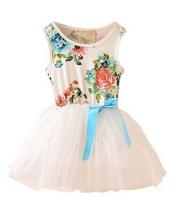 Ropa Infantil, Vestido Corto sin Mangas con Estampado Floral y Lazo, de Algodón, para Niñas Bebés, de China - Product Image 2