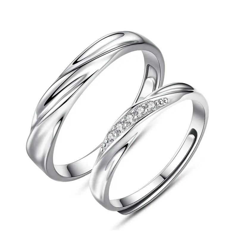 Cubic Zircon Silver Couple Rings Women 925 Sterling Men Engagement Adjustable Ring 925 Sterling Silver Jewelry Set