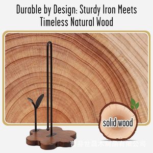 European Style Wooden Paper Towel Holder With Metal <b>Stand</b> Free Standing Kitchen Roll Holder For Paper Towels And Cling Film - Product Image 4
