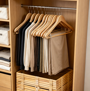 Cintre en bois massif naturel personnalisé OEM antidérapant avec crochet métallique pour rangement de vêtements – Vente en gros - Product Image 3