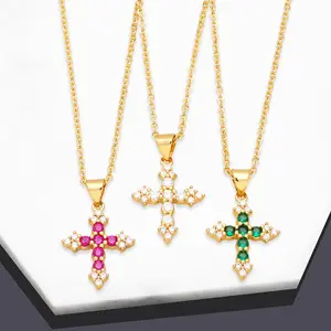 Landy fashion jewelry women multi colors crystal cross pendant gold plated zircon cross necklaces