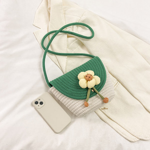 Floral <b>Straw</b> Woven Bucket <b>Bag</b> Green White Handmade Crossbody Shoulder <b>Bag</b> For Women Summer Portable Everyday Use - Product Image 3
