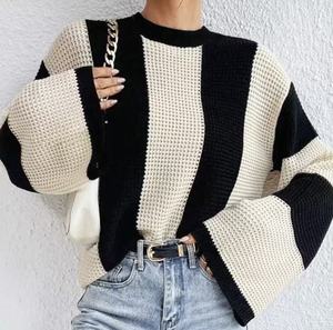 Maglione da <span class=keywords><strong>Donna</strong></span> Oversize Stile Europeo Autunno/Inverno, Maglia a Righe Verticali Larga, Versatile con Collo Tondo - Product Image 5