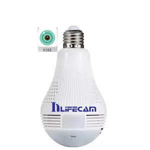 Kamera IP 1080P, CCTV keamanan sistem rumah, kamera HD VR LED, mata ikan, bola lampu 360 derajat, kamera penglihatan malam IR, iCsee APP