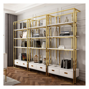 Muebles de sala de estar, nuevo diseño, estanterías de cristal de acero inoxidable, estantería <span class=keywords><strong>Montessori</strong></span>, estantería de biblioteca de madera <span class=keywords><strong>blanca</strong></span> - Product Image 2