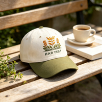 OEM ODM Custom Tweetonig Gewassen Katoenen Dad Hat Multicolor Tarweblad Plant Borduurwerk Gebogen Klep Outdoor Baseball Petten