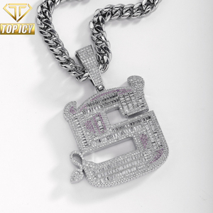 Ciondolo <span class=keywords><strong>Lettera</strong></span> <span class=keywords><strong>S</strong></span> Personalizzato in Ottone con Zirconia Cubica Viola Taglio Baguette per Uomo e Donna, Charm Hip Hop con Catena Cubana da 12mm - Product Image 1