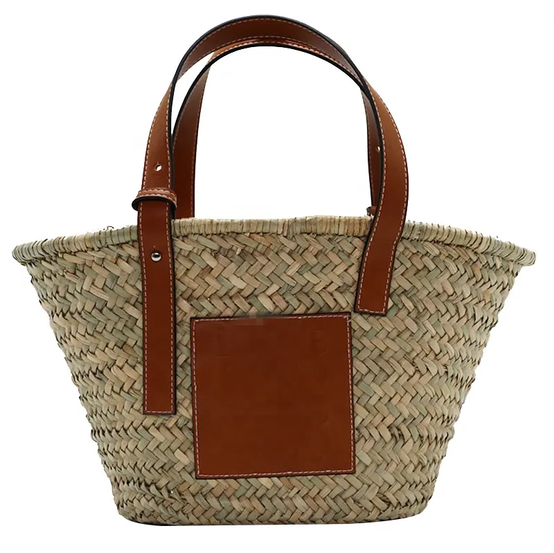 Túi Xách Đan Tròn Đi Biển Phổ Biến 2021 Có Tay Cầm Pu Giỏ Rơm Handmade Túi Tote Thông Thường Dành Cho Nữ