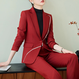 Women's Red Suit Set Slim Fit Formal Work Uniform Polyester Fabric Anti-Wrinkle 2025 Autumn Commuting Style - Product Image 3