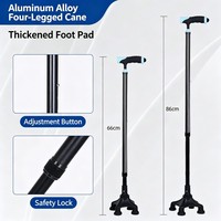 Béquilles en alliage d'aluminium, capacité 300 lb, hauteur réglable 66-86 cm, base interchangeable quadri-pattes ou monopattes avec LED pour seniors