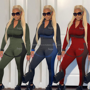 Ensemble de yoga pour femmes 2026 avec logo personnalisé, chemises et leggings d'automne, vêtements de détente pour femmes, 2 pièces avec fermeture éclair - Product Image 1