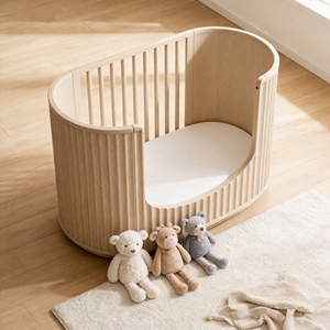 Cama Infantil Moderna Nórdica Contemporánea BH02, Ovalada y Curva, de Madera Maciza de Fresno Acanalado, para Dormitorio - Product Image 1