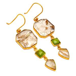 Best Quality Genuine Golden Rutile Peridot Gemstone <b>Dangle</b> <b>Earrings</b> Sterling Silver Gold Plated Handmade <b>Earring</b> <b>Fine</b> Jewelry - Product Image 1