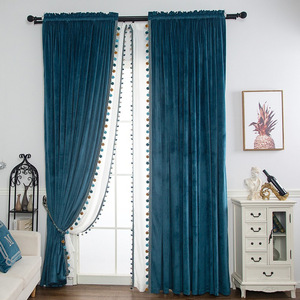 Rideaux de luxe en pompons pour salon, rideaux occultants en velours, ensemble de rideaux de luxe à franges pour chambre à coucher - Product Image 1
