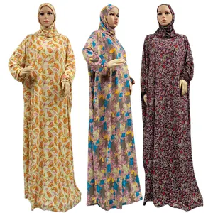 女式一体式祈祷裙穆斯林阿巴亚连衣裙伊斯兰马克西透气斋月长袍卡法坦头巾全长连衣裙
