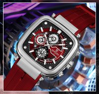 Montre Chronographe Carrée Acrylique 3 Yeux Homme Bracelet Silicone Calendrier Complet Sport Luxe Étanche Boucle Sur Mesure