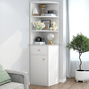 Estantería alta para sala de estar, esquina de madera blanca, delgada de pie <span class=keywords><strong>con</strong></span> puerta y 3 estantes para espacios pequeños y estrechos - Product Image 3