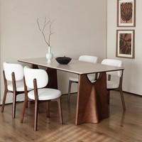 Table à manger minimaliste de style italien OEM, meubles de cuisine contemporains, table à manger en pierre frittée avec pieds en bois massif