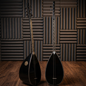 Yonka B-145K Baglama Saz de Cuello Corto de Madera de Nogal con Soporte - Cuello de Hornbeam de Alta Calidad con Acabado Negro Perla Turco Pulido y Barnizado - Product Image 3