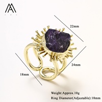 Bague Ajustable Bohème Vintage en Pierre Naturelle Brute Plaquée Or 18K Tendance pour Mariages