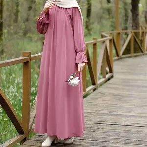 Individuelles OEM & ODM solide Farbe aufgeweitet Ärmel lässige ethnische Kleidung muslimische Damen abaya