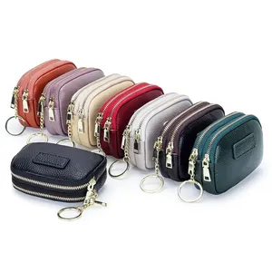 Porte-monnaie AndoBag pour femmes, en cuir de vache véritable, mini portefeuille à double fermeture éclair, porte-clés, sac à lèvres tendance, 208 - Product Image 2