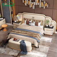 Solution clé en main : Ensemble de mobilier de chambre de luxe Royal avec lit double Super Queen/King Size en cuir et bois, tête de lit haute