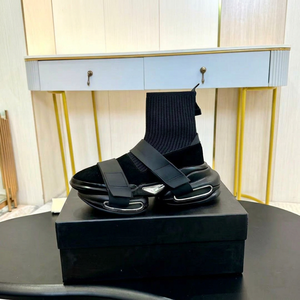 Chunky Black Sock Sneakers Faux Suede Buckle Strap Cushioned EVA Midsole Rubber Outsole All Seasons Closed Toe - Product Image 1