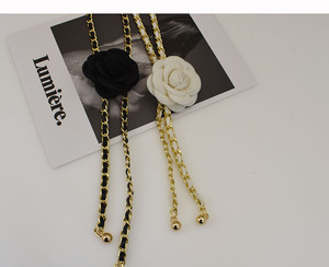 Tasarımcı kamelya çiçek vücut zincir örgü deri kumaş gül bel göbek zinciri kemerler kadın moda göbek takısı aksesuarları - Product Image 5