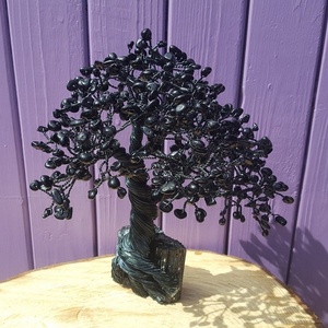 Arbre de vie noir Tourmaline cristal gemme arbre, grappe brute pierre chanceux fil d'argent arbre Feng Shui décor pour décoration cadeaux - Product Image 4
