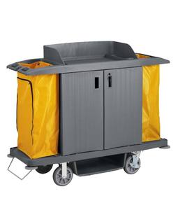 Chariot de nettoyage de chambre d'hôtel à 4 niveaux, chariot de service de nettoyage multifonctionnel, chariot de ménage commercial de qualité supérieure avec porte - Product Image 3