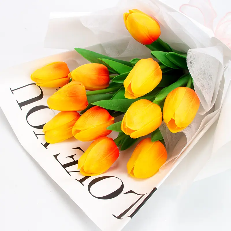 Romantico Multi colore fiore artificiale 11 teste PU tulipano Bouquet con borsa regalo per san valentino natale festa della mamma