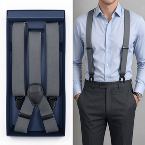 Tirantes Grises con Diseño en X de 2.5 cm de Ancho, Hebillas de Aleación, Poliéster y Algodón, Accesorio Formal para Hombre - Product Image 1