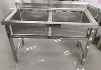 Table d'évier double autoportante en acier inoxydable 304 personnalisée avec roulettes, capacité de charge de 300 kg/m pour cuisine de restaurant commercial