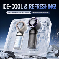 Ventilateur portable à main, refroidissement par glace, rechargeable par USB, en ABS/PVC, matériau granulaire écologique, pliable, avec écran LED, idéal pour les voyages