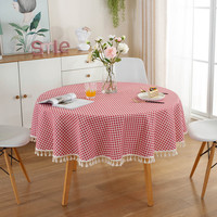 Nappe en coton et lin rouge et blanc, sans plis, à carreaux vintage, à carreaux écossais, avec des glands