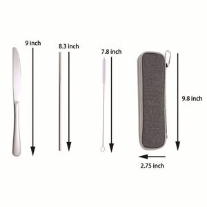Ensemble d'ustensiles de voyage réutilisables avec logo personnalisé, fourchette, cuillère, couteau, baguettes et paille en acier inoxydable, avec pochette zippée, pour cadeaux événementiels - Product Image 3