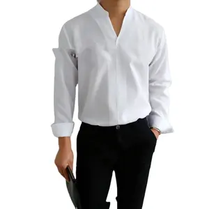 Neue Mode V-Ausschnitt Solid Shirts Herren Shirt Smart Casual Kleidung Frühling Sommer Langarm T-Shirts Tops Herren Loose Pullover Streetwear