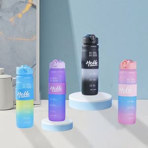 Vaso de agua de plástico personalizado de 1000 ml con correa para el hombro, color degradado, para beber directamente, ideal para deportes al aire libre y estudiantes. - Product Image 1