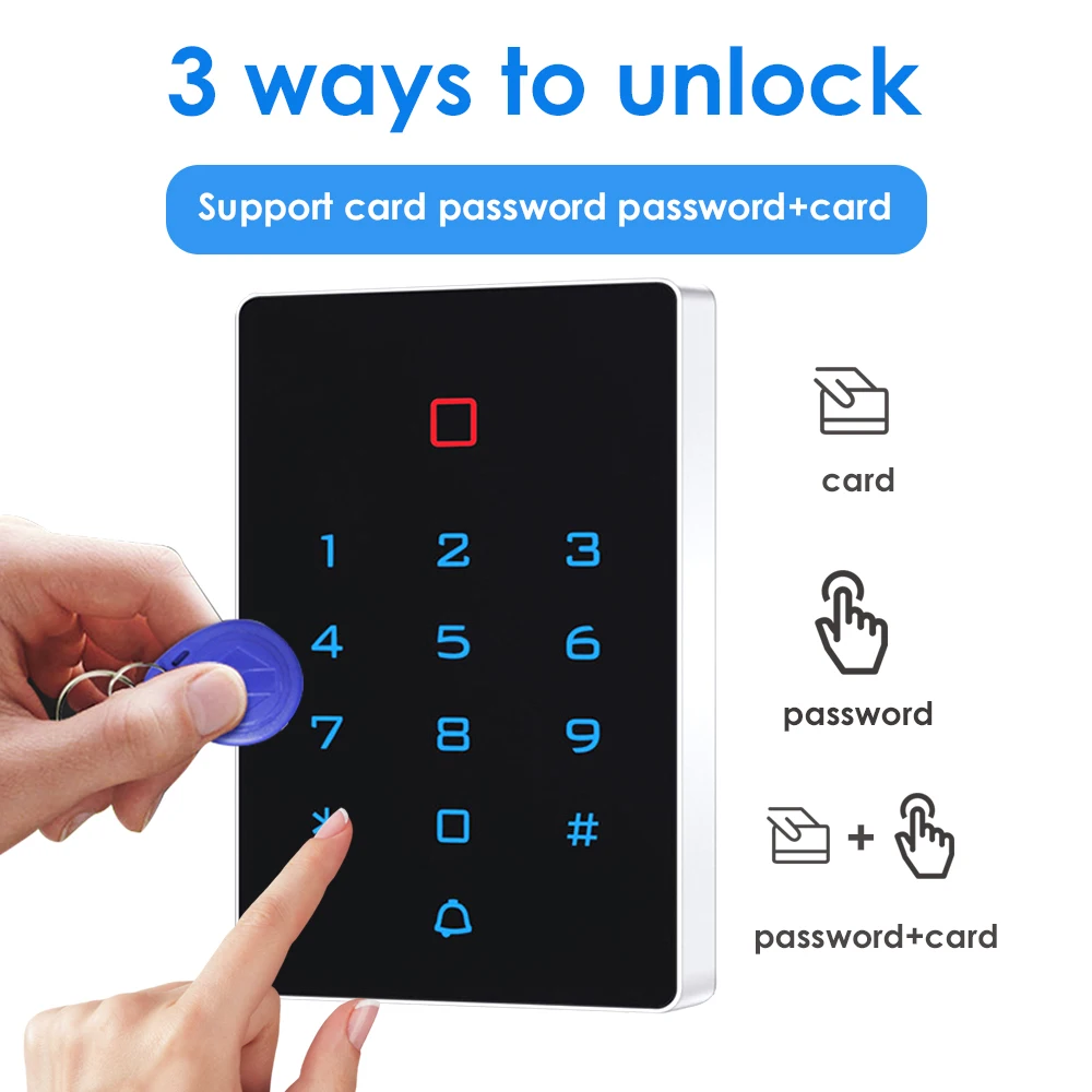 Waterproof WiFi Tuya App Backlight Touch 125khz RFID Card WG 26 Output Anti-disassembly Alarm Door Access Control Keypad