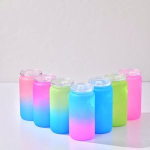 Gobelets en plastique colorés en forme de canette de 16 oz, recyclables, avec couvercle en PP et paille, pour emballage UV DTF, expédiés depuis notre entrepôt américain - Product Image 3