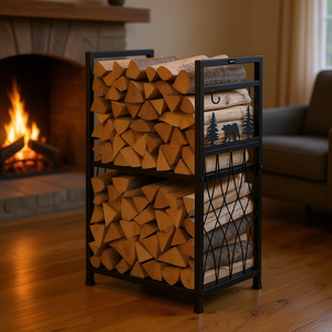 Support à bois de chauffage d'intérieur Vevor à 2 niveaux, 1,3 pied, en fer thermolaqué, style classique, empilable pour cheminée - Product Image 2