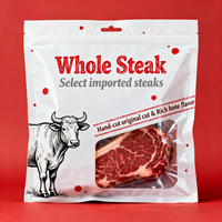 Emballage en plastique plat personnalisé avec finition brillante pour viande, bœuf, saucisse, nourriture, collation, emballage en mylar, emballage résistant au soleil, emballage refermable
